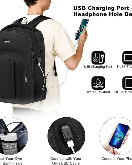School Backpack for Teen Boys, 15.6 Inch Anti Theft Laptop Bookbag with USB Charging Port, Water Resistant College - Travel Backpack Ergonomic, Fits Notebook, Men Women