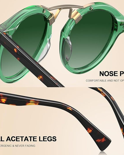 CARFIA Small Face Acetate Polarized Sunglasses for Women UV Protection, Retro Double Bridge Eyewears Metal Brow Round Sunnies