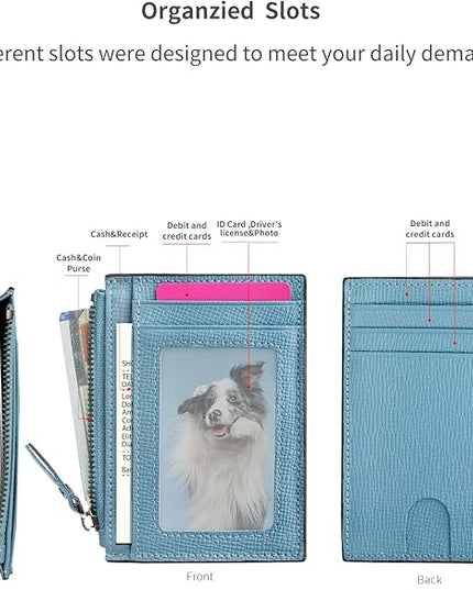 ilovever Slim Wallet for Women Small Leather RFID Blocking Credit Card Holder Minimalist Front Pocket Wallet with Coin Purses & Pouches,Blue