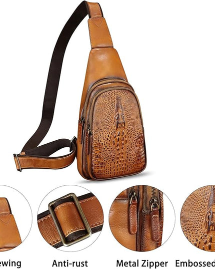 Genuine Leather Silng Bag for Women and Men Real Leather Sling Backpack Chest Purse Shoulder Crossbody Bag