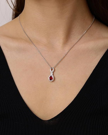 FANCIME Infinity Embrace Birthstone Necklaces for Women Fine Jewelry Sterling Silver Dainty Infinity Pendant Anniversary Birthday Christmas Gifts for Her Wife Mom Daughter