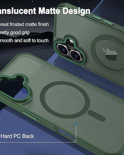 Hython Case for iPhone 16 Plus Case Magnetic Translucent Matte Phone Cases 6.7" [Compatible with MagSafe] Thin Slim Fit Shockproof Bumper Hard Protective Cover for Women Men Girls, Dark Green