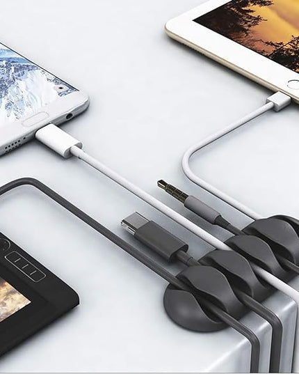 OHill Desk Cable Management Cord Organizer, 16 Pack White Self Adhesive Cord Holder Cable Clips, Ideal Cable Organizer Wire Keeper for Desk, Nightstand, Phone Charger, Computer, Home, Office, Car