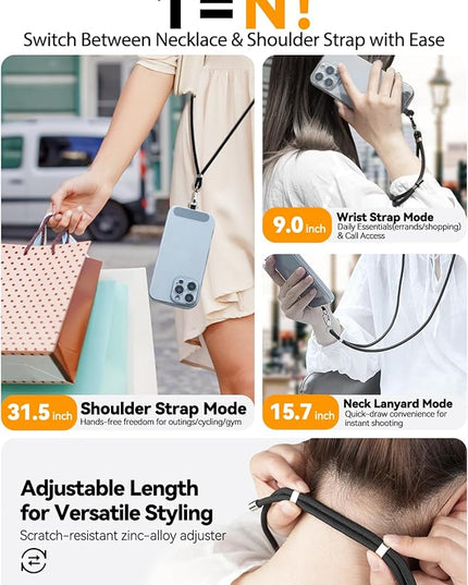 4-IN-1 Phone Lanyard + Wrist Strap, 2PCS Adjustable Length Cell Phone Lanyard with 2 Tether Tabs for iPhone,Smartphones