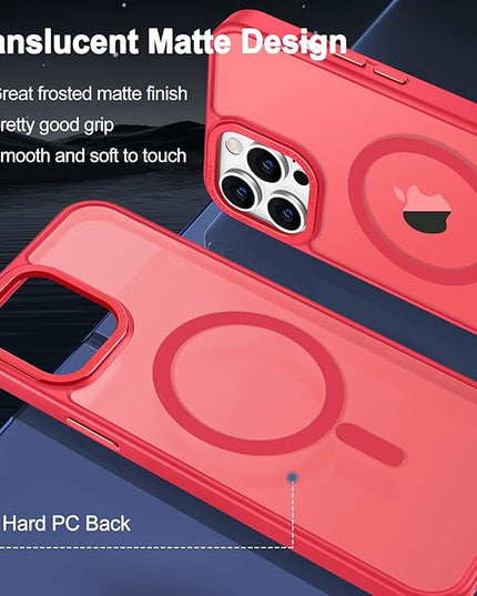 Hython Case for iPhone 12 Pro Max Case Magnetic Translucent Matte Phone Cases 6.7" [Compatible with MagSafe] Thin Slim Fit Shockproof Bumper Hard Protective Cover for Women Men Girls, Frosted Red