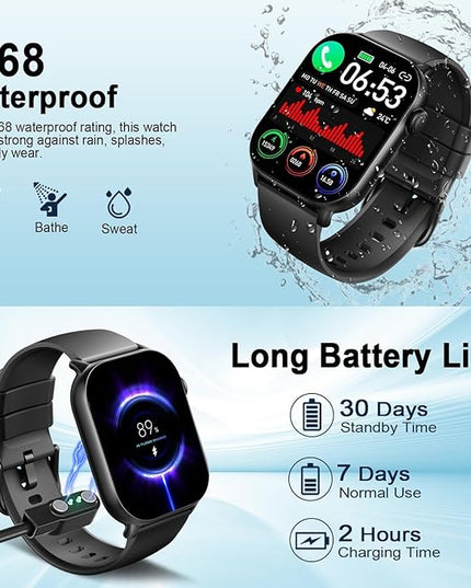 Smart Watch(Answer/Make Call), 1.96" HD Smartwatch for Men Women, 2025 New Fitness Watch with 100+ Sport Modes, Heart Rate/Sleep/SpO2/Calories Monitor, IP68 Waterproof Activity Tracker for Android iOS