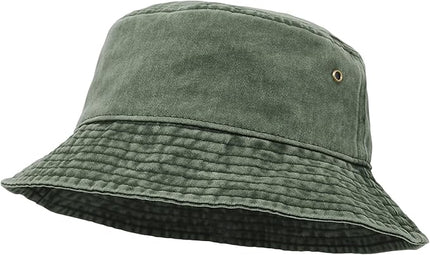 Bucket Hat, Wide Brim Washed Denim Cotton Outdoor Sun Hat Flat Top Cap for Fishing Hiking Beach Sports