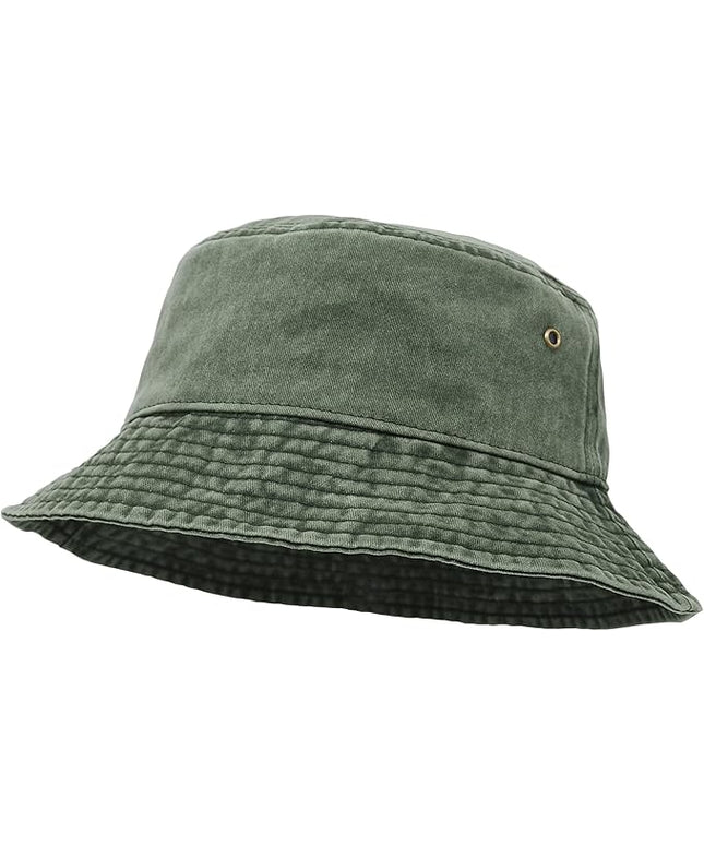 Bucket Hat, Wide Brim Washed Denim Cotton Outdoor Sun Hat Flat Top Cap for Fishing Hiking Beach Sports