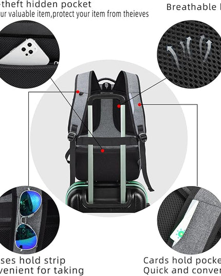 DUSLANG 17 Inch Travel Laptop Backpack Water Resistant College Backpack for Men Laptop Bag with USB Charging Port,Light Grey
