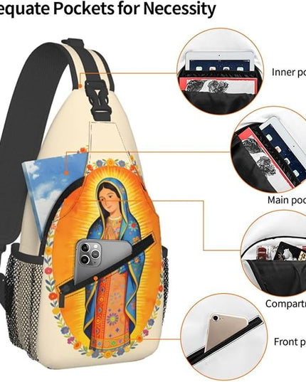 Our Lady of Guadalupe Sling Bag Crossbody Bags Clovers Chest Bag for Travel Hiking for Men Women Flower Mary 5