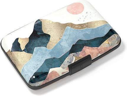 Atufsuat Credit Card Holder, Mini Aluminum Card Wallet RFID Blocking Slim Metal Hard Card Case for Women Men, Watercolor Sunset