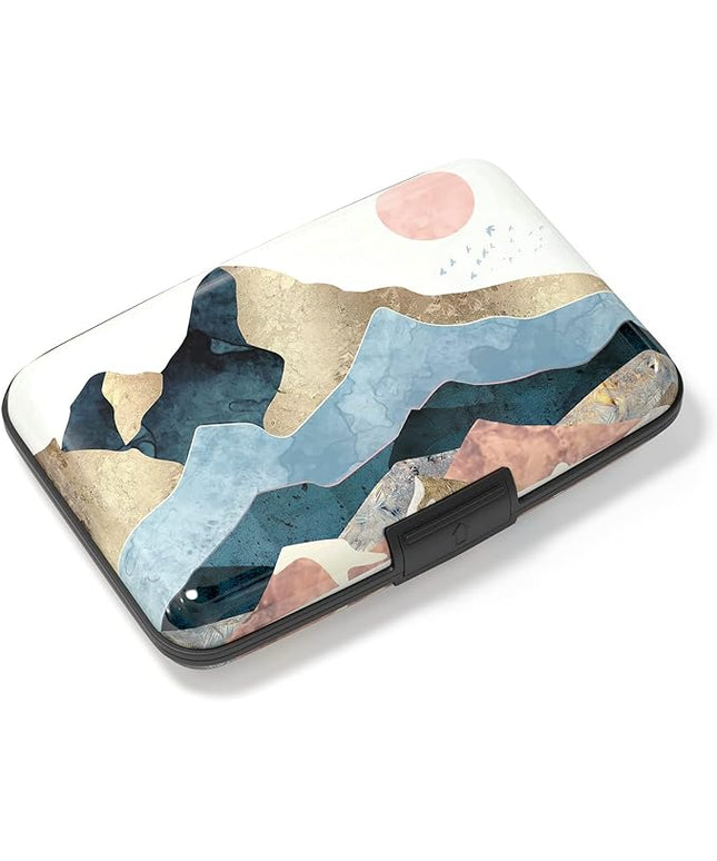 Atufsuat Credit Card Holder, Mini Aluminum Card Wallet RFID Blocking Slim Metal Hard Card Case for Women Men, Watercolor Sunset