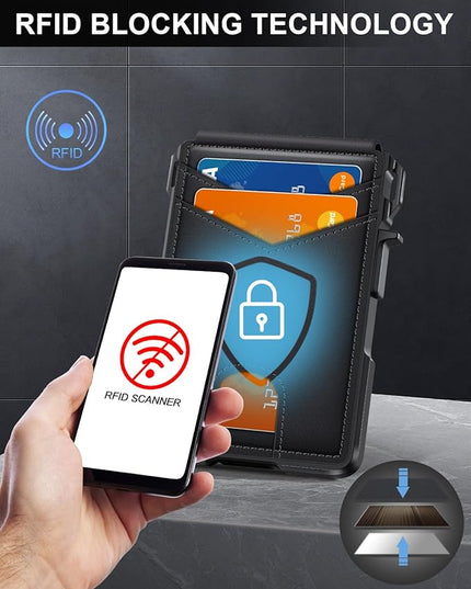 ZALVEX Wallet for Men, Mens Minimalist Wallet 9-13 Cards, Slim Compact Wallet with Money Clip & ID Window, RFID Blocking Smart Pop Up Card Wallet, Metal Aluminum Credit Card Holder Bifold Wallet