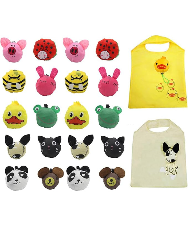 20 Pack Reusable Shopping Bags,Bulk Foldable Portable Reusable Grocery Bags Lightweight Polyester Grocery Shopping Tote Bag (Animal)