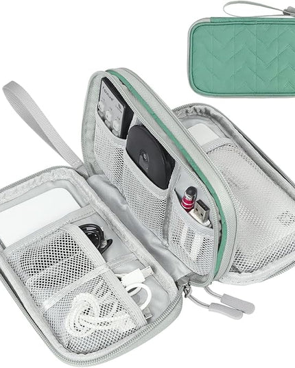FYY Electronic Organizer, Travel Cable Organizer Bag Pouch Electronic Accessories Carry Case Portable Waterproof Double Layers All-in-One Storage Bag for Cable, Cord, Charger, Phone, Pattern Green (M)