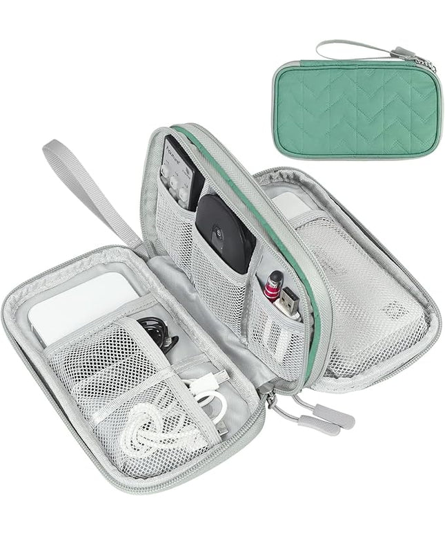 FYY Electronic Organizer, Travel Cable Organizer Bag Pouch Electronic Accessories Carry Case Portable Waterproof Double Layers All-in-One Storage Bag for Cable, Cord, Charger, Phone, Pattern Green (M)