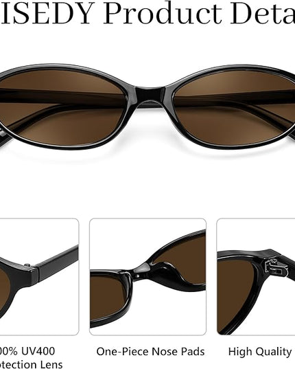 FEISEDY Retro Oval Cat Eye Sunglasses for Women 90s Narrow Lightweight Shades Y2k Trendy Sunnies B0257