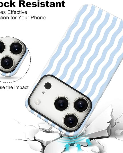 Magnetic for iPhone 17 Pro Max Case Cute Wavy Stripes Phone Case, Shockproof Slim TPU and Hard PC Protective Phone Cover Compatible with MagSafe Designed for Women Girls, Blue