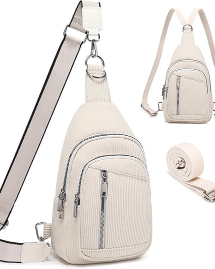 Sling Bag Crossbody Backpack - 2 in 1 Leather Cross Body Bag Fanny Pack with 2 Removable Straps