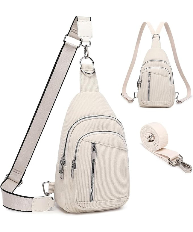 Sling Bag Crossbody Backpack - 2 in 1 Leather Cross Body Bag Fanny Pack with 2 Removable Straps