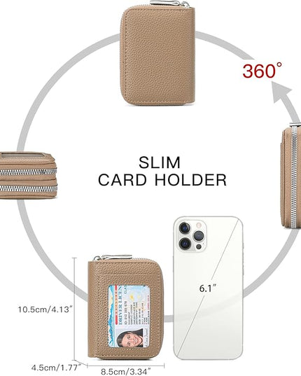 RNIEGA Credit Card Holder Wallet RFID Blocking Leather Small Wallet for Women Double Zipper Wallet with ID Window