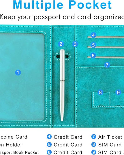 ACdream Passport and Vaccine Card Holder Combo, Cover Case with CDC Vaccination Card Slot, Leather Travel Documents Organizer Protector, with RFID Blocking, for Women and Men, C - Sky Blue, Fashion