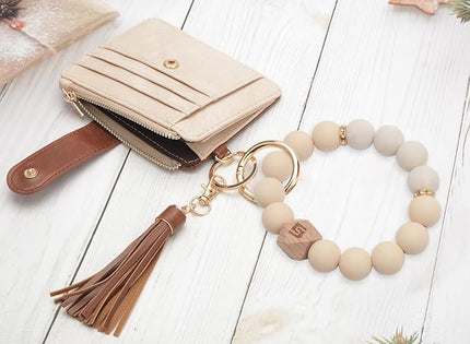 COOLANS Silicone Bracelet Wristlet Wallet Credit Card Holder RFID,ID Window,Key Ring Tassel,Slim Wallet Women Keychain Purse