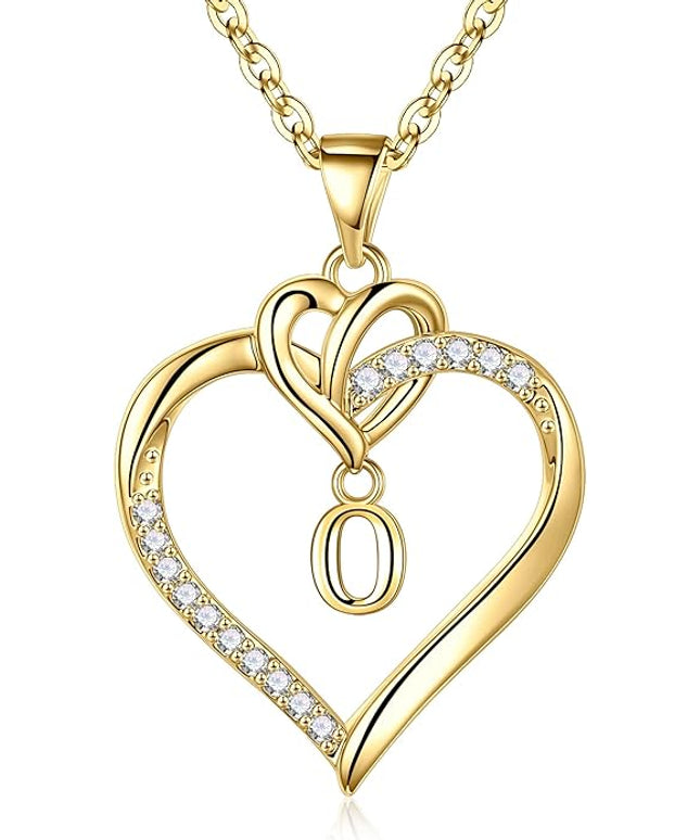 STORUP Christmas Gifts for Women Teen Girls - Heart Initial Necklaces for Women Girls, 14K-Gold-Plated Cubic Zirconia Initial A-Z Pendant Dainty Heart Necklaces for Teen Girl Jewelry Birthday Gifts