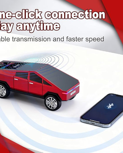 Futuristic Pickup Truck Replica Bluetooth Speaker with LED Display Screen – TWS Stereo, FM, USB/TF Playback, LED Lights, Built-in Mic, Gift for Car Lovers & Tech Fans (Red) (Red)