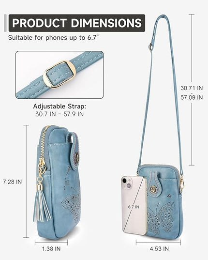 Small Crossbody Bags for Women, Lightweight Mini Cute Cell Phone Purse for Women with Tassel Shining Butterfly