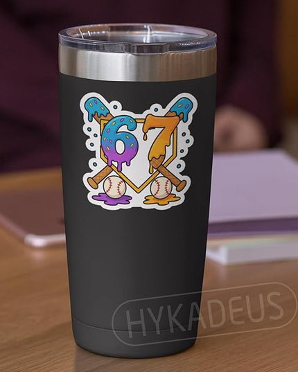 (3Pcs) Baseball Drip Number 67 Player Stickers Funny Baseball 67 Ice Cream Vinyl Decal Waterproof Sticker for Water Bottle, Tumbler, Laptop, Phone Case, 3" x 3"