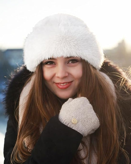 3 Pieces Women’s Faux Fur Bucket Hat Winter Warm Plush Furry Hat – Soft Fluffy Cold Weather Hat for Outdoor Travel