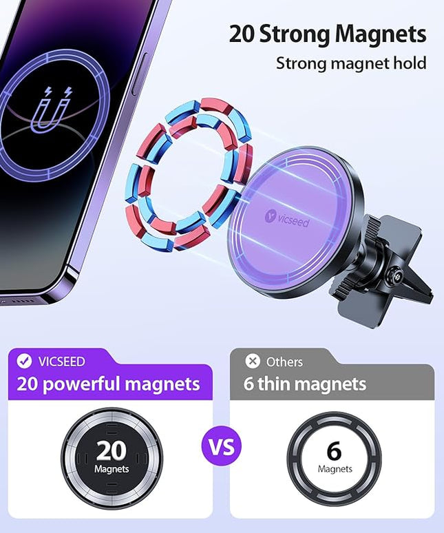 VICSEED for MagSafe Car Mount [Upgraded Strongest Magnet Power] Magnetic Phone Holder for Car Vent 360 Adjustable Magnetic Phone Mount for iPhone 17 Pro Max 16 15 14 13 12 Plus Mini, Purple