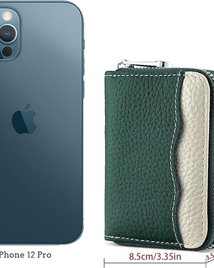 Linno RFID 20 Slots Credit Card Holder Genuine Leather Small Wallet for Women or Men with Zipper