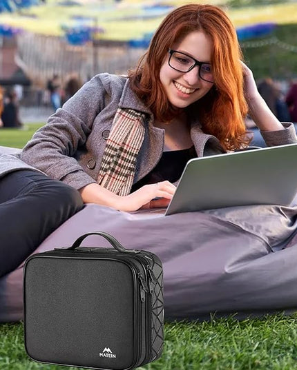 MATEIN Cable Organizer Bag, Waterproof Travel Electronic Storage, Shockproof Portable Double Layer Tech Bags Carrying Case for Cord, Earbuds, Charger, SD Card, DJ Gifts, Black