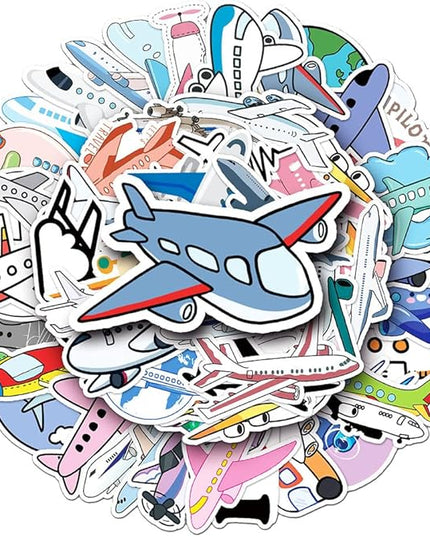 Cartoon Airplane Vinyl Stickers, 50 PCS Waterproof Cartoon Aircraft Decals for Laptops, Scrapbooking, Notebooks, Water Bottles, Suitcases, Phones & DIY Decor