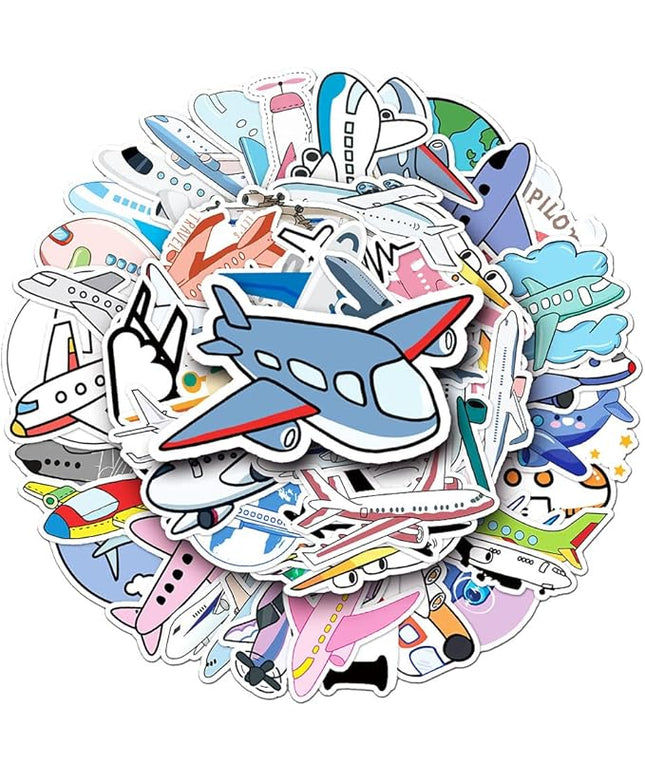 Cartoon Airplane Vinyl Stickers, 50 PCS Waterproof Cartoon Aircraft Decals for Laptops, Scrapbooking, Notebooks, Water Bottles, Suitcases, Phones & DIY Decor