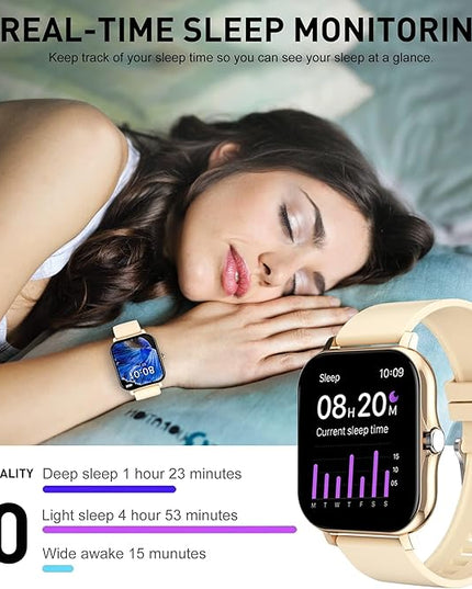 Smart Watch, 1.83" Upgraded Full Touchscreen Smart Watch for Android iPhones with Heart Rate Blood Pressure Monitor, Multiple Sports Fitness Tracker with Smart Watches for Women Men (Gold)