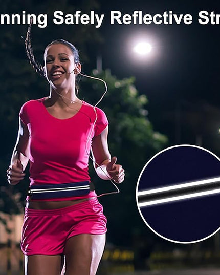 Slim Running Belt For Men and Women Waist Fanny Pack Phone Holder Pouch Bag Reflective Zipper Pocket Workout Cycling Fitness