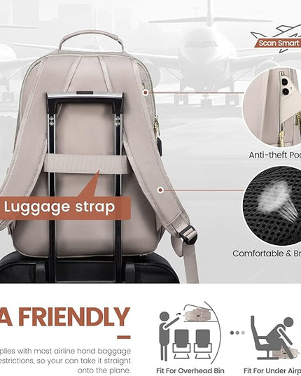 LOVEVOOK Laptop Backpack for Women 17.3 inch,Cute Womens Travel Backpack Purse,Professional Laptop Computer Bag,Waterproof Work Business College Teacher Bags Carry on Backpack with USB Port,Taro Grey