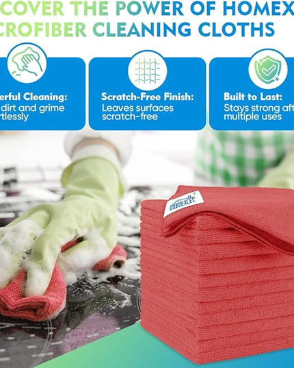 HOMEXCEL Red Microfiber Cleaning Cloth 12 Pack, 12.5 x 12.5 inch Microfiber Towels for Cars, Ultra Absorbent Car Washing Cloth, Lint Free Streak Free Cleaning Rags for Car, Kitchen, and Window