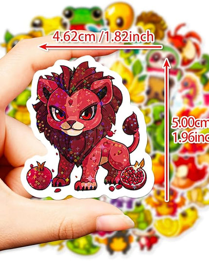 100 PCS Cute Stickers, Holographic Laminated Thickened Vinyl Big-Eye Animal Water Bottle Sticker Classroom| Easier to Peel Off| Scratch & Fade Resistant| No Curling| Reusable