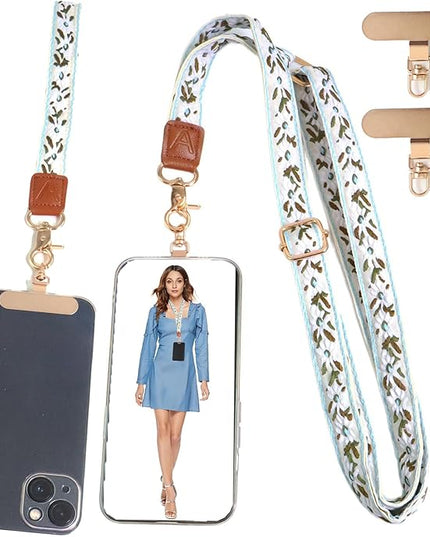 LEMEDE Phone Charm Lanyard, Gold Buckle Adjustable Crossbody and Wrist Strap with 2pcs 360-Degree Rotatable Phone Pad