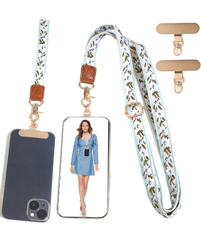 LEMEDE Phone Charm Lanyard, Gold Buckle Adjustable Crossbody and Wrist Strap with 2pcs 360-Degree Rotatable Phone Pad