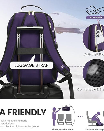 LOVEVOOK Laptop Backpack for Women 15.6 inch,Cute Women Travel Backpack Purse,Professional Laptop Computer Bag,Waterproof Work Business College Teacher Bag Carry on Backpack with USB Port,Royal Purple