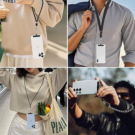Phone Tether Tab for iPhone, 4 Pack Metal Lanyard Patch, Lanyard Strap Replacement Part for All Full Cellphone Cases (Black)