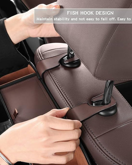 HOLDCY Car Back Seat Organizer with 2 Drink Cup Holder - Tissue Box and Storage Box Hook - Multi-functional Storage - Great for Kids and Travel (Brown)