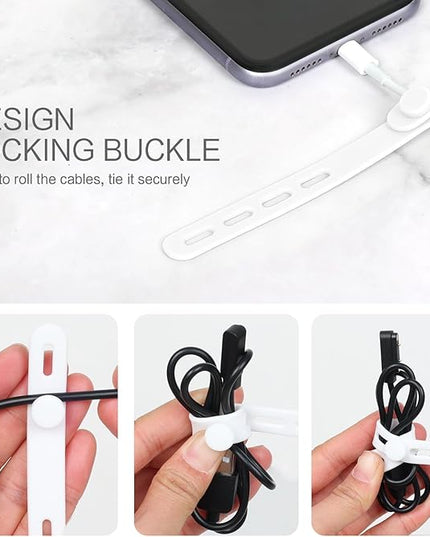 Donruby 24Pcs Silicone Cable Ties - Reusable & Washable with Locking Buckles, Adjustable Fastening Cable Management Straps, Multi-Purpose High Elasticity Cord Organizer (White)