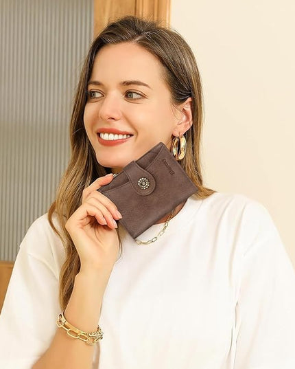 Blucoay Womens Wallet,RFID Blocking Wallet Women Soft Leather Bifold Wallets For Women Card Holder With Removable ID Window greybrown