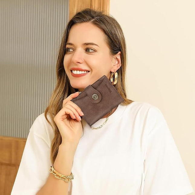 Blucoay Womens Wallet,RFID Blocking Wallet Women Soft Leather Bifold Wallets For Women Card Holder With Removable ID Window greybrown
